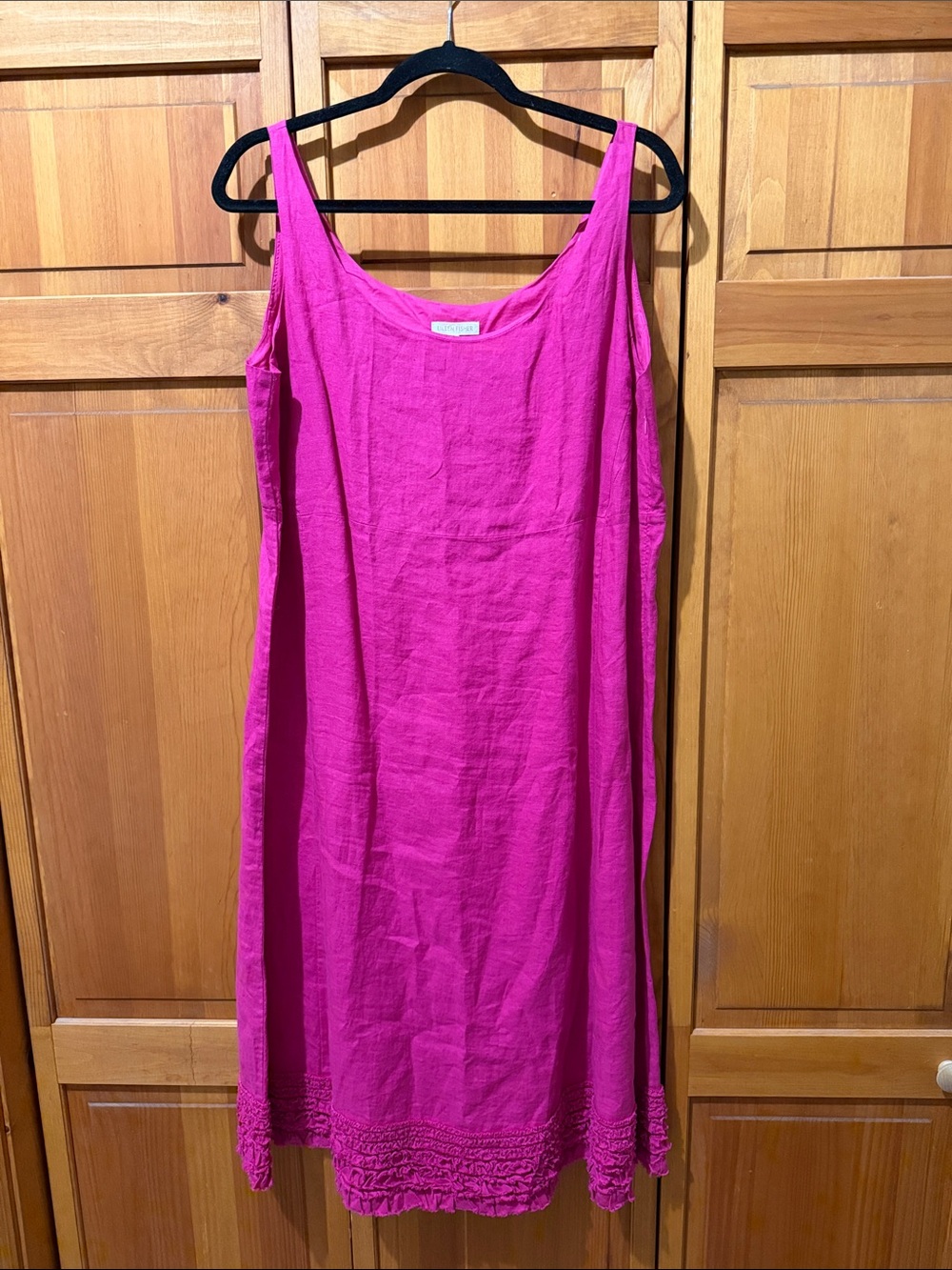 EILEEN FISHER Fuchsia Pink Linen Ruffle Hem Sleeveless Tank Midi Dress